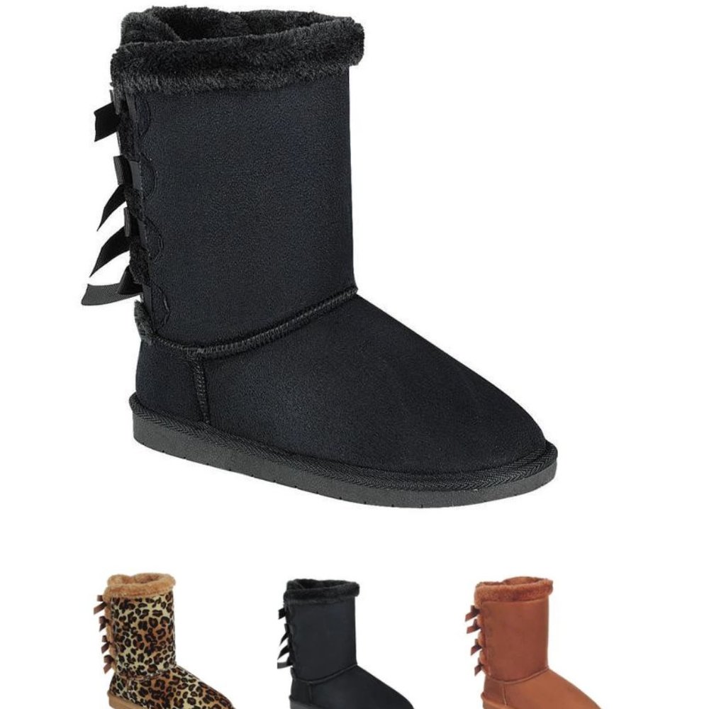 Women's Black Bailey Bow Faux Suede Fur Snow Winter Boots